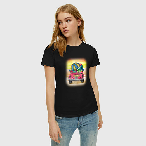 Женская футболка Summer time Пикап с арбузами / Черный – фото 3