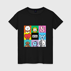 Футболка хлопковая женская BT21 BTS к-поп, цвет: черный