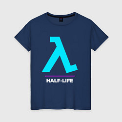 Футболка хлопковая женская Символ Half-Life в неоновых цветах, цвет: тёмно-синий