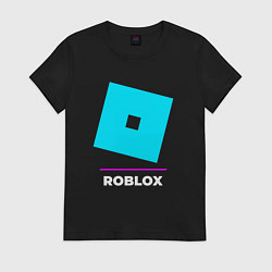 Футболка хлопковая женская Символ Roblox в неоновых цветах, цвет: черный