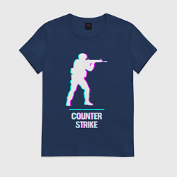 Футболка хлопковая женская Counter Strike в стиле Glitch - Баги Графики, цвет: тёмно-синий