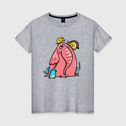 Футболка хлопковая женская Розовая слоника со слонятами, цвет: меланж
