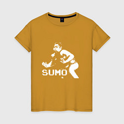 Футболка хлопковая женская Sumo pixel art, цвет: горчичный