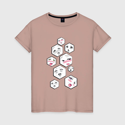 Женская футболка Ахегао личики / Пыльно-розовый – фото 1