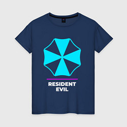 Футболка хлопковая женская Символ Resident Evil в неоновых цветах, цвет: тёмно-синий