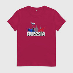 Футболка хлопковая женская Russia объемный текст, цвет: маджента