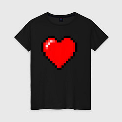 Футболка хлопковая женская Пиксельное сердце-здоровье - Красный, цвет: черный