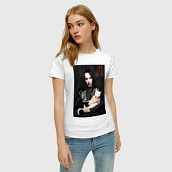 Футболка хлопковая женская Marilyn Manson and cat, цвет: белый — фото 2