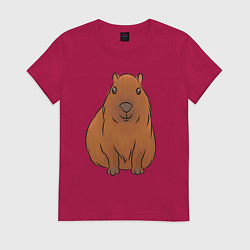 Футболка хлопковая женская Капибара сидит и радуется, цвет: маджента
