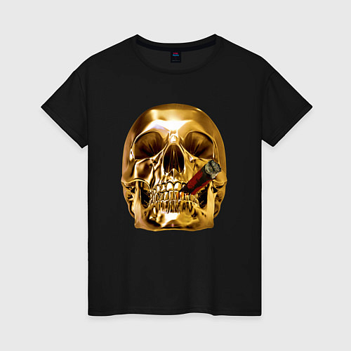 Женская футболка Золотой череп с сигарой / Черный – фото 1