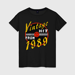 Футболка хлопковая женская Винтажный хитяра с 1989, цвет: черный