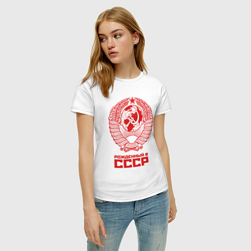 Женская футболка Рожденный в СССР: Советский союз / Белый – фото 3