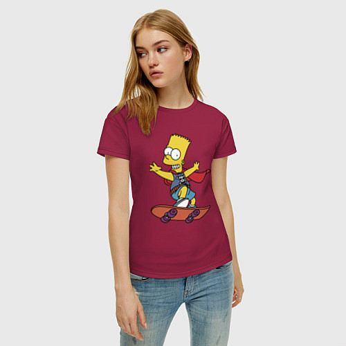 Женская футболка Барт Симпсон - крутой скейтер / Маджента – фото 3