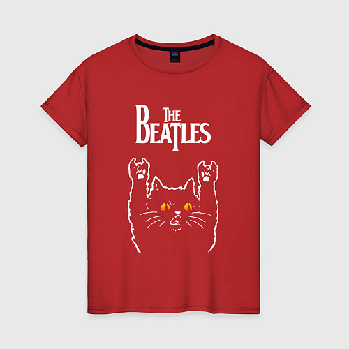 Женская футболка The Beatles rock cat / Красный – фото 1