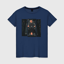 Футболка хлопковая женская Оранжевая луна и медведь шаман, цвет: тёмно-синий