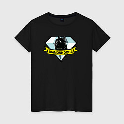 Футболка хлопковая женская Пёс Доге на логотипе, цвет: черный