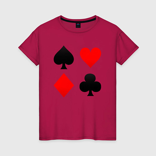Женская футболка Четыре масти игральных карт / Маджента – фото 1