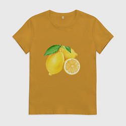 Футболка хлопковая женская Сочные лимоны, цвет: горчичный