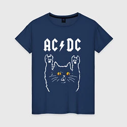 Футболка хлопковая женская AC DC rock cat, цвет: тёмно-синий