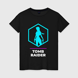 Футболка хлопковая женская Символ Tomb Raider в неоновых цветах, цвет: черный