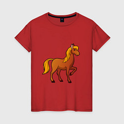 Футболка хлопковая женская Конь бьет копытом, цвет: красный
