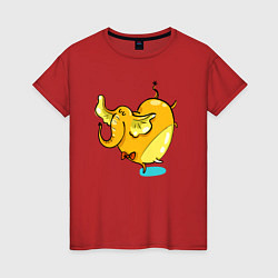Футболка хлопковая женская Желтая слониха балерина, цвет: красный