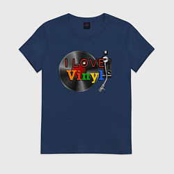 Футболка хлопковая женская I love vinyl, цвет: тёмно-синий