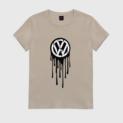 Футболка хлопковая женская Volkswagen - art logo, цвет: миндальный