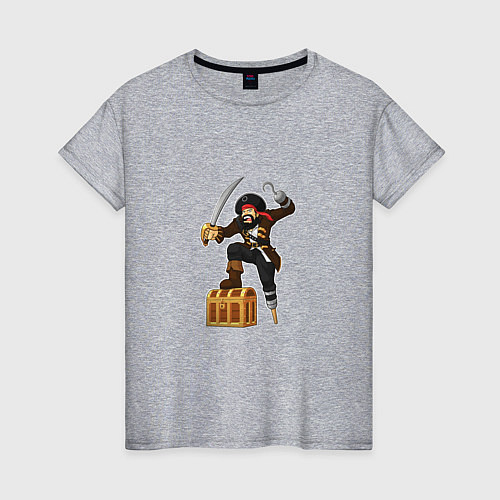 Женская футболка Пират поставил ногу на сундук / Меланж – фото 1