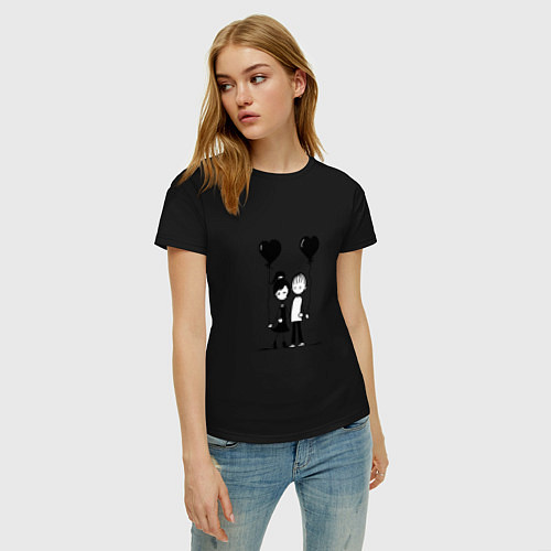 Женская футболка Мальчик и девочка с шариками / Черный – фото 3