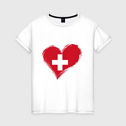 Футболка хлопковая женская Сердце - Швейцария, цвет: белый