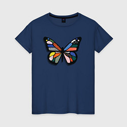 Футболка хлопковая женская Графичная бабочка, цвет: тёмно-синий