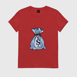 Футболка хлопковая женская Мешок с долларами, цвет: красный