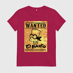 Футболка хлопковая женская Розыск - Барт Симпсон - вознаграждение гарантирова, цвет: маджента