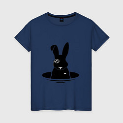 Футболка хлопковая женская Кролик с моноклем, цвет: тёмно-синий
