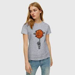 Футболка хлопковая женская Баскетбольный мяч на костлявой руке, цвет: меланж — фото 2
