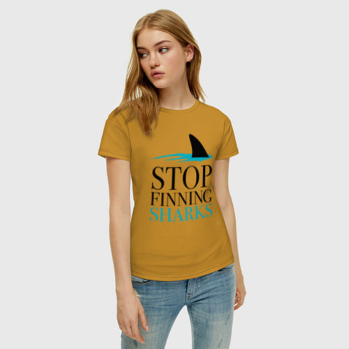 Женская футболка Хватит ловить акул / Горчичный – фото 3