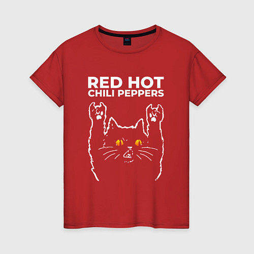 Женская футболка Red Hot Chili Peppers rock cat / Красный – фото 1