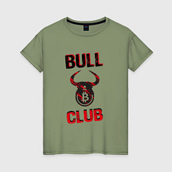 Футболка хлопковая женская Bull Bitcoin Club, цвет: авокадо