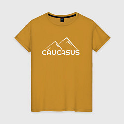 Футболка хлопковая женская Caucasus - Кавказ на английском языке, цвет: горчичный