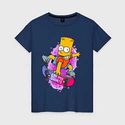Футболка хлопковая женская Барт Симпсон на скейтборде - Eat my shorts!, цвет: тёмно-синий