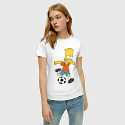 Футболка хлопковая женская Барт Симпсон бьёт по футбольному мячу, цвет: белый — фото 2