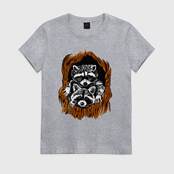 Футболка хлопковая женская Еноты в дупле, цвет: меланж