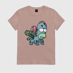 Футболка хлопковая женская Гомер Бульбазавр, цвет: пыльно-розовый