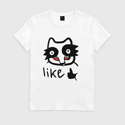Футболка хлопковая женская Енот like, цвет: белый
