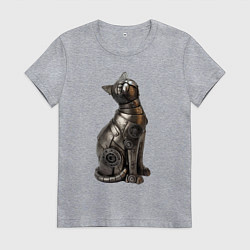 Футболка хлопковая женская Металлическая статуэтка кошки, цвет: меланж