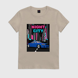 Футболка хлопковая женская Audi TT 8N Night City, цвет: миндальный