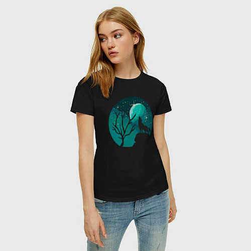 Женская футболка Луна волк и лес / Черный – фото 3