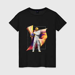 Футболка хлопковая женская Золотой голографический космонавт, цвет: черный