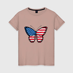 Футболка хлопковая женская Бабочка - США, цвет: пыльно-розовый